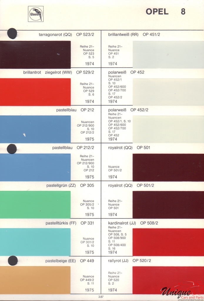 1974 Opel Paint Charts Glasurit 3